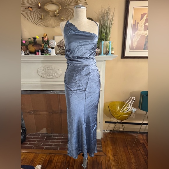 Shona Joy La Lune Asymmetrical Bias Cowl Midi Dress in Blue Smoke size 4 - Picture 5 of 15